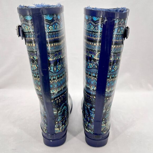Sakroots One World Blue Elephant Peace Boho Faux Fur Lined Tall Rain Boot Size 7 - Picture 10 of 11